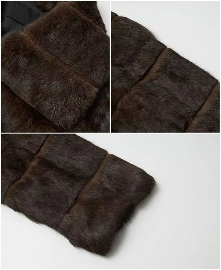 Whole Skin Real Rabbit Fur Coat for Women Autumn Winter Short Jacket Thick Warm Fashion Lapel Elegant Female Warm Outerwear
