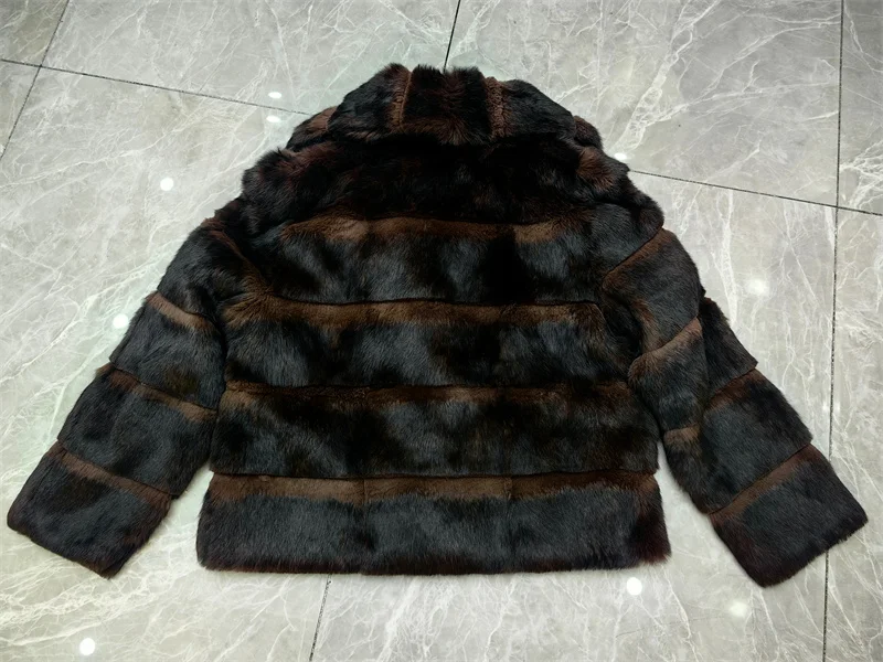 Whole Skin Real Rabbit Fur Coat for Women Autumn Winter Short Jacket Thick Warm Fashion Lapel Elegant Female Warm Outerwear