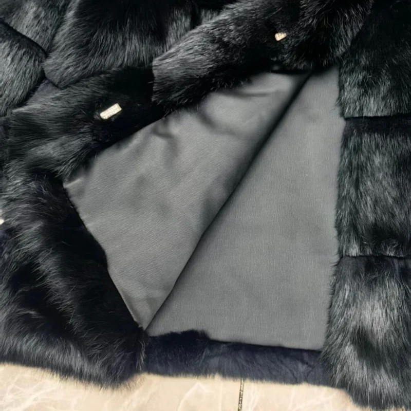 Whole Skin Real Rabbit Fur Coat for Women Autumn Winter Short Jacket Thick Warm Fashion Lapel Elegant Female Warm Outerwear