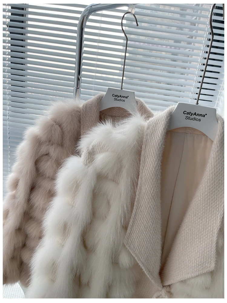 Women's Real Fox Fur Coat Knitted Cardigan Jacket 2025 Autumn Winter Thick Warm Fashion Belted