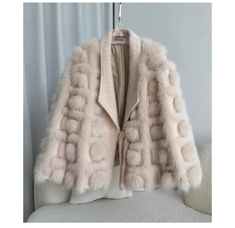 Women's Real Fox Fur Coat Knitted Cardigan Jacket 2025 Autumn Winter Thick Warm Fashion Belted