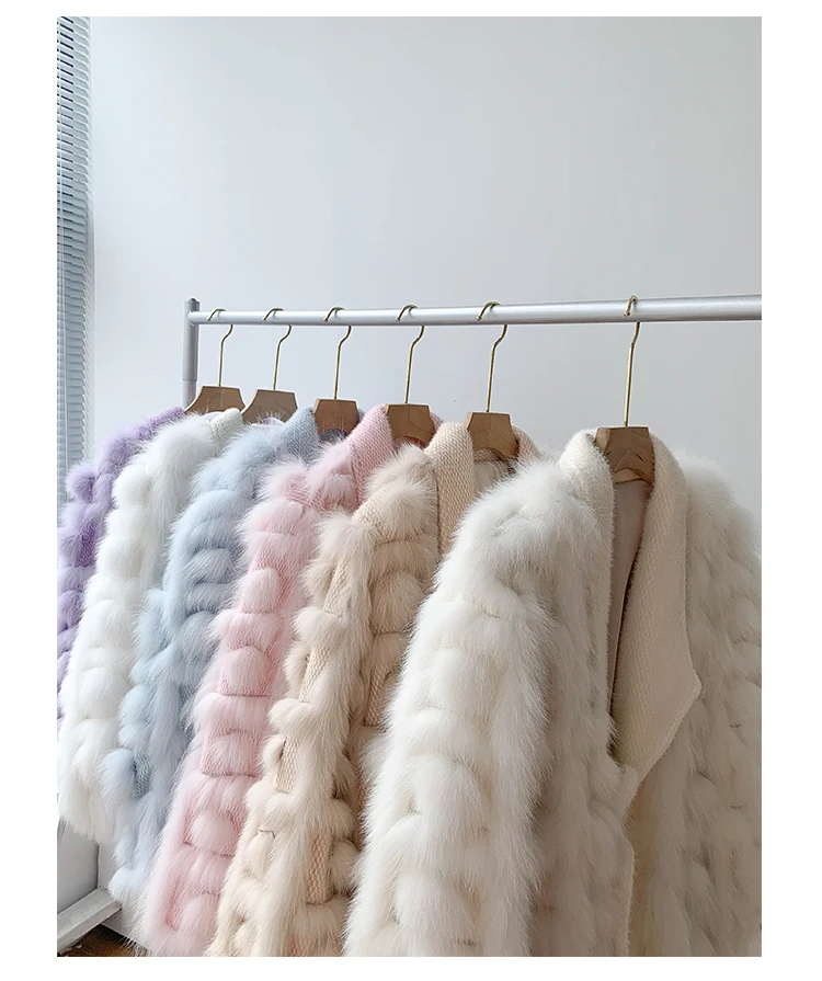 Women's Real Fox Fur Coat Knitted Cardigan Jacket 2025 Autumn Winter Thick Warm Fashion Belted