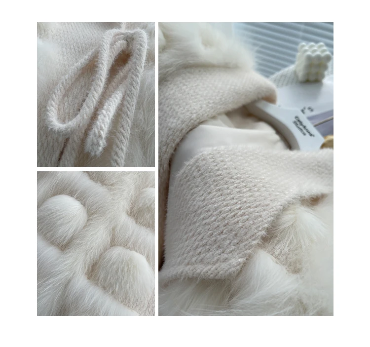 Women's Real Fox Fur Coat Knitted Cardigan Jacket 2025 Autumn Winter Thick Warm Fashion Belted
