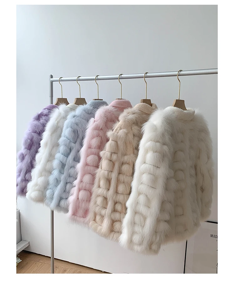 Women's Real Fox Fur Coat Knitted Cardigan Jacket 2025 Autumn Winter Thick Warm Fashion Belted