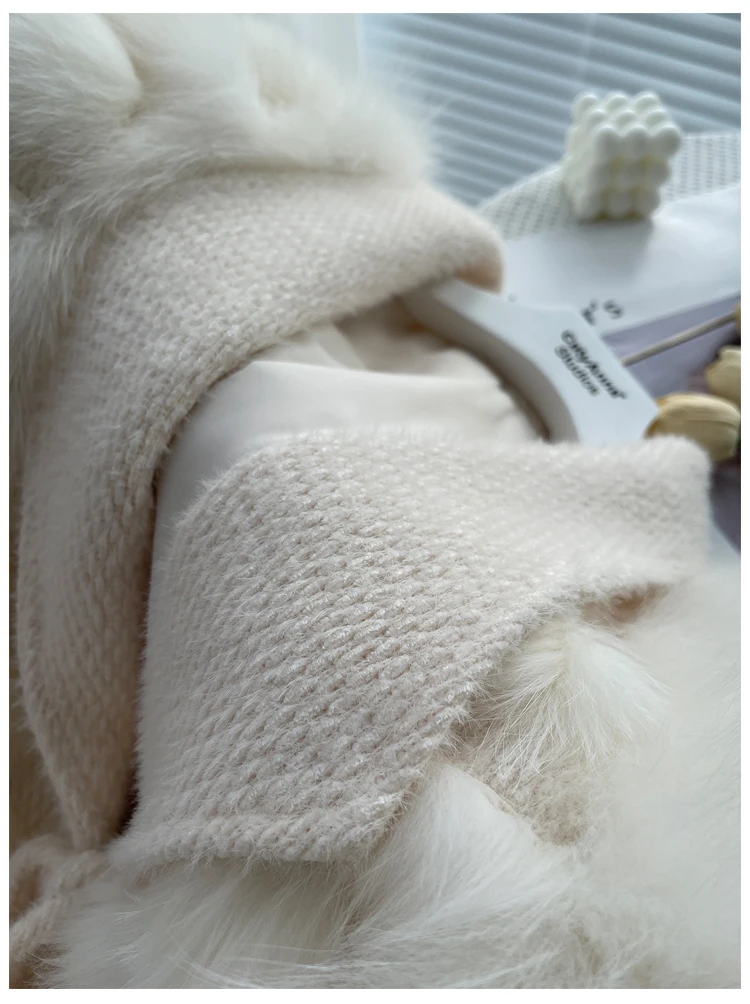 Women's Real Fox Fur Coat Knitted Cardigan Jacket 2025 Autumn Winter Thick Warm Fashion Belted