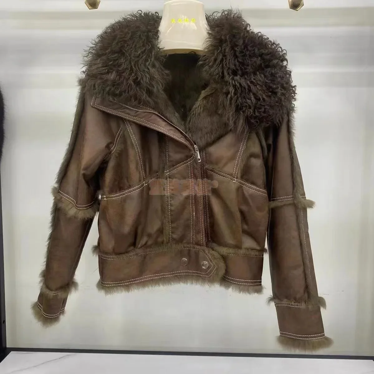 Real Rex rabbit fur Coats With Genuine Sheepskin Leather Wholeskin Natural rabbit fur Jacket Outwear Luxury Women Winter New
