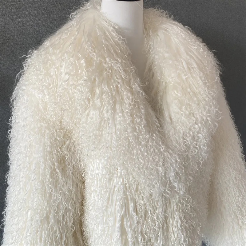 Mongolian Fur Coats Fur Lapel Jacket Women Elegant White Fluffy Solid Thicken Warm Long Sleeves Coats Winter Chic Oversize Lady