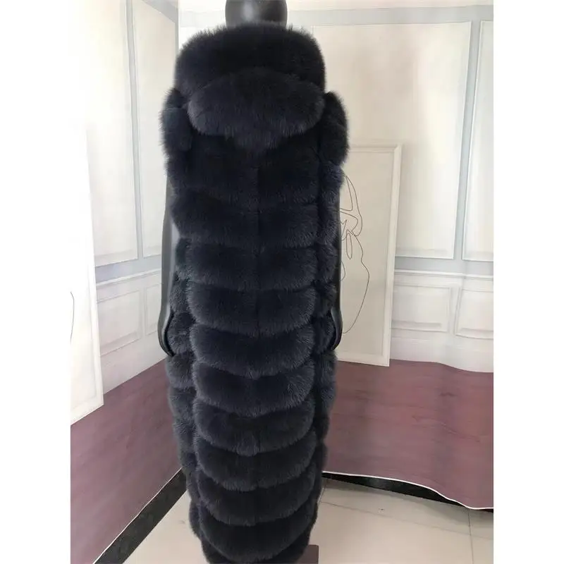 Lengthening Real Fox Fur Vest Natural Fur Coat For Jacket Female Coats Hood Waistcoat Long Fur Coats Real Fur Fox Vest Jacket