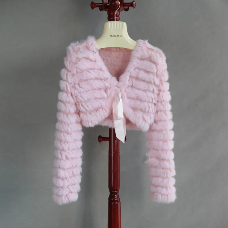 2023 Autumn Real Rabbit Fur Knitted Coat Long Sleeve V-neck Casuall Genuine Fur Outwear Open Stitch Matching Dresses Fall Coat