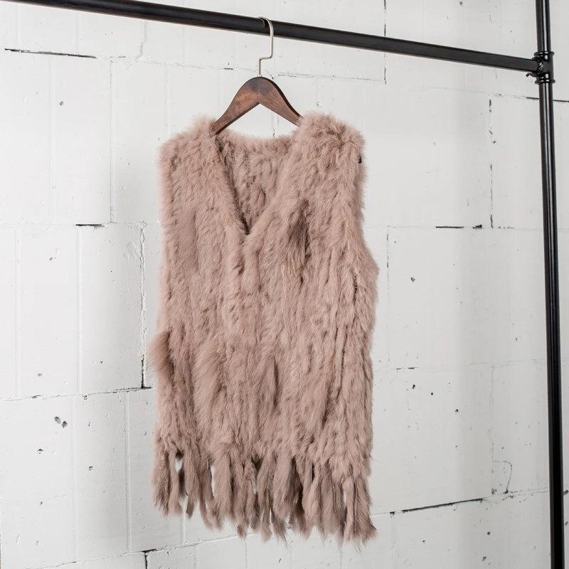 PUDI Women Knitted Handmade Real Rabbit Fur Vest Gilet Sleeveless Garment Waistcoat Female Natural Fur Coat Jacket VR031