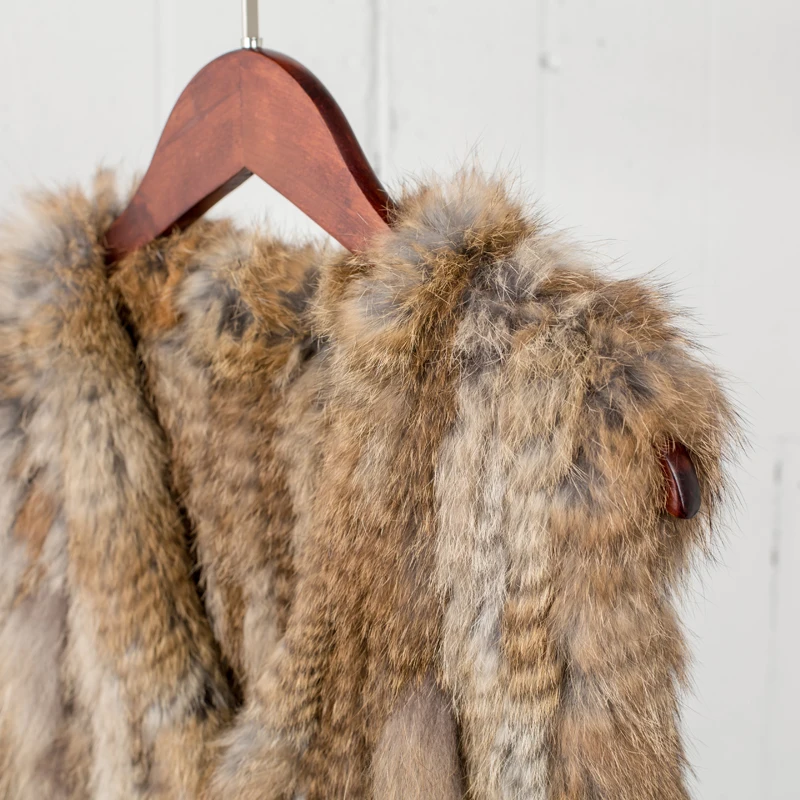 PUDI Women Knitted Handmade Real Rabbit Fur Vest Gilet Sleeveless Garment Waistcoat Female Natural Fur Coat Jacket VR031