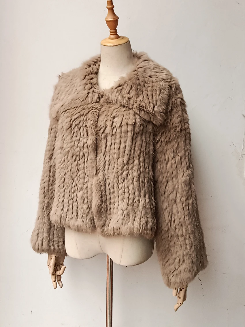 2023 Women Winter Knitted Real Rabbit Fur Coat Loose High Quality Loose Natural Fur Jacket Long Sleeve Luxury Genuine Fur Coats