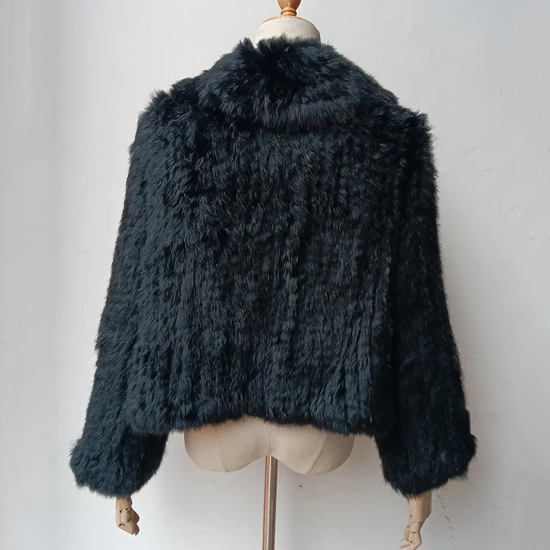 2023 Women Winter Knitted Real Rabbit Fur Coat Loose High Quality Loose Natural Fur Jacket Long Sleeve Luxury Genuine Fur Coats
