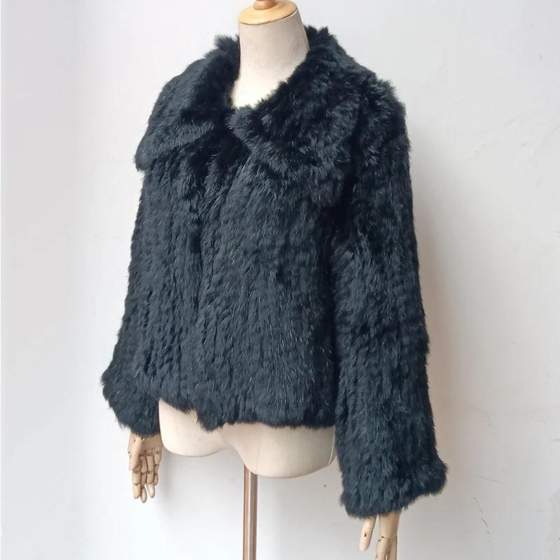 2023 Women Winter Knitted Real Rabbit Fur Coat Loose High Quality Loose Natural Fur Jacket Long Sleeve Luxury Genuine Fur Coats