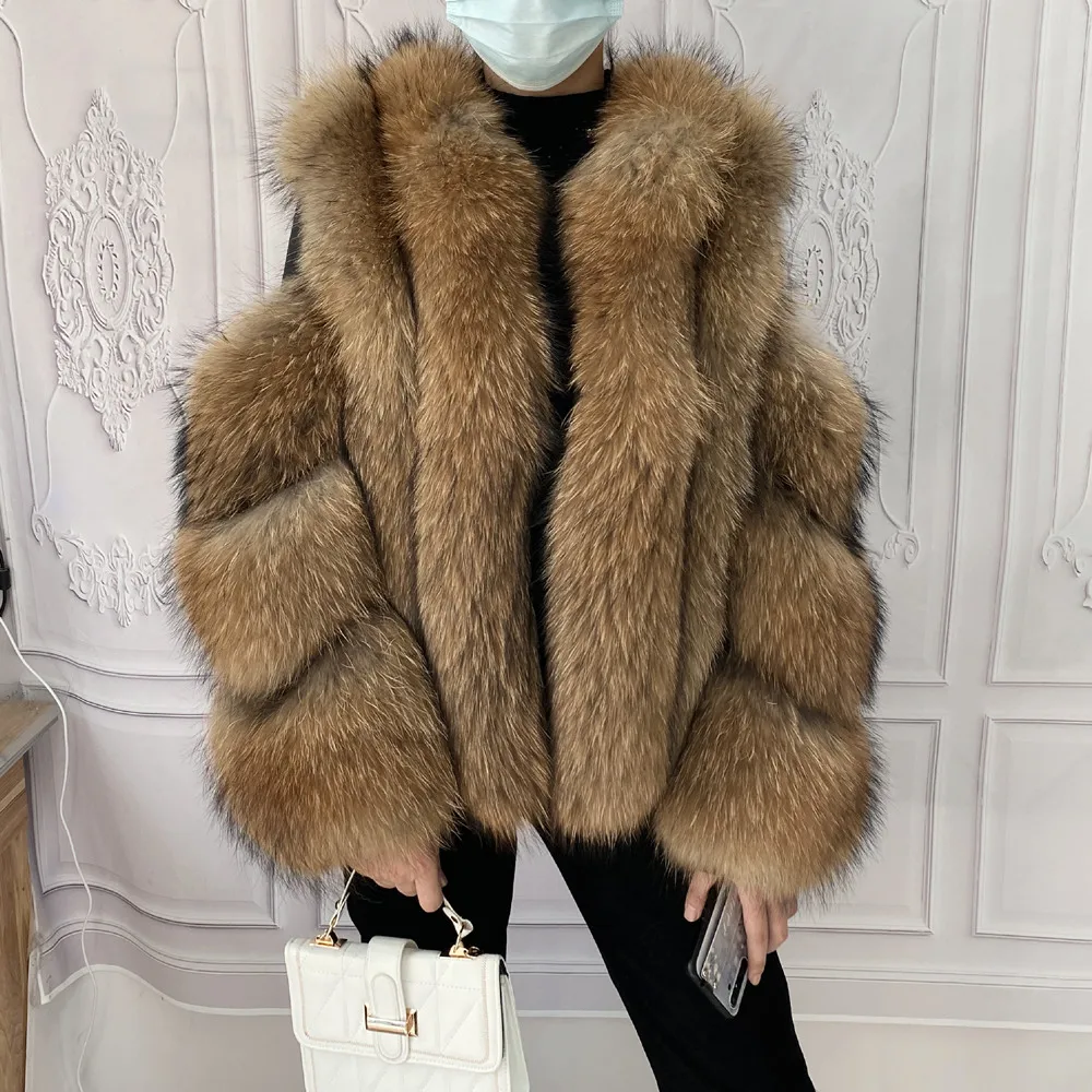 Fox Fur Racoon Coat for Ladies, Short Fur Coat, Slim and Collar, Warm Jacket, Outwear for Female, Luxury, New, Winter