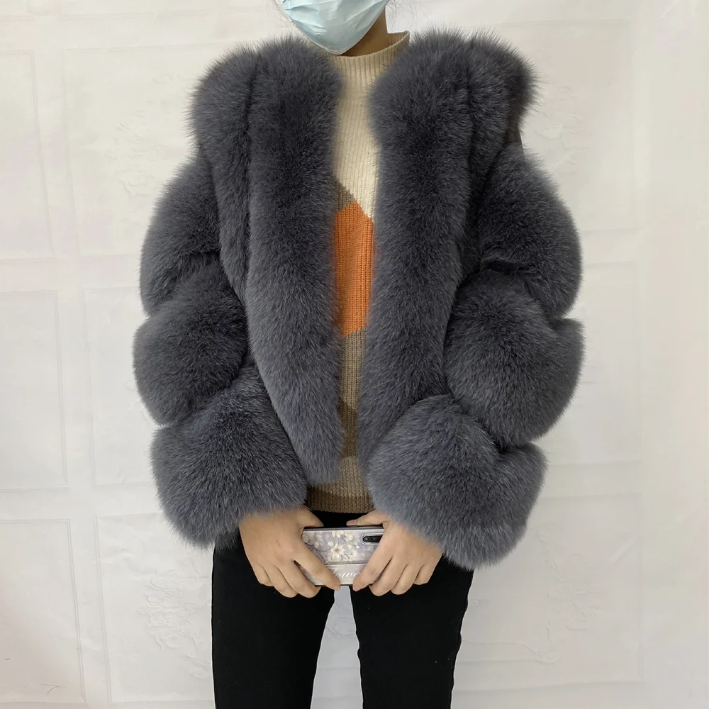 Fox Fur Racoon Coat for Ladies, Short Fur Coat, Slim and Collar, Warm Jacket, Outwear for Female, Luxury, New, Winter