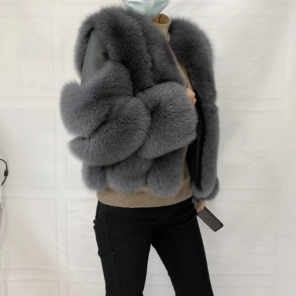 Fox Fur Racoon Coat for Ladies, Short Fur Coat, Slim and Collar, Warm Jacket, Outwear for Female, Luxury, New, Winter