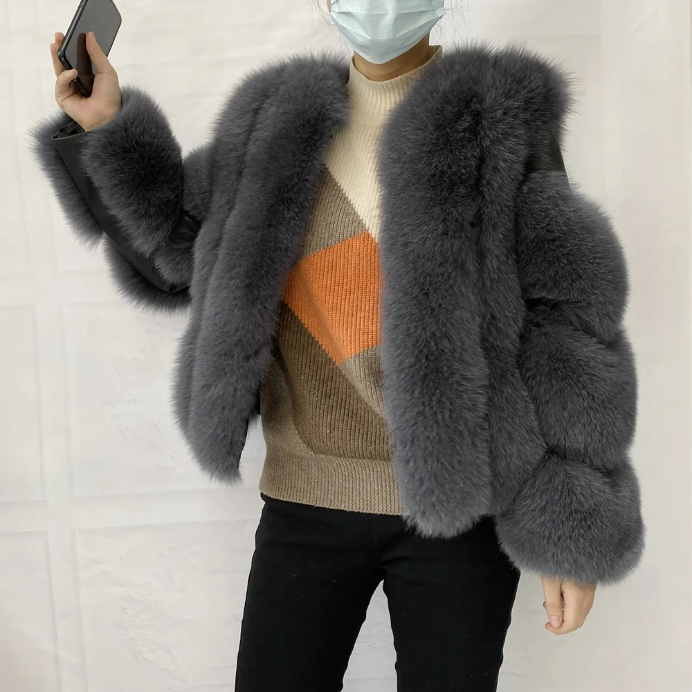Fox Fur Racoon Coat for Ladies, Short Fur Coat, Slim and Collar, Warm Jacket, Outwear for Female, Luxury, New, Winter