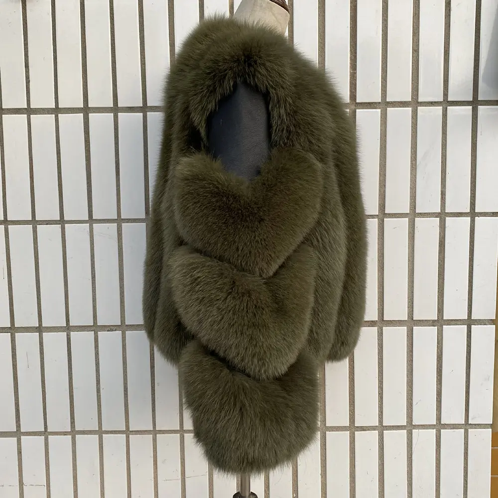 Fox Fur Racoon Coat for Ladies, Short Fur Coat, Slim and Collar, Warm Jacket, Outwear for Female, Luxury, New, Winter