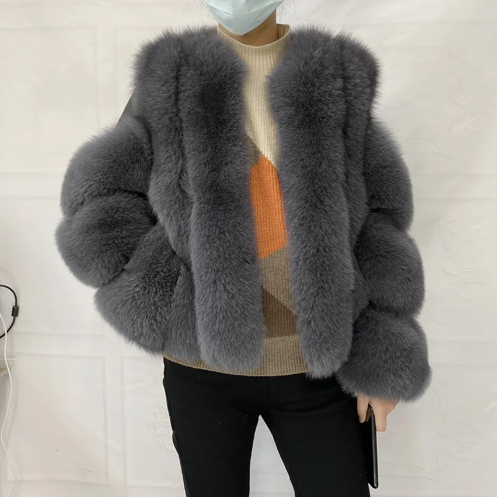 Fox Fur Racoon Coat for Ladies, Short Fur Coat, Slim and Collar, Warm Jacket, Outwear for Female, Luxury, New, Winter