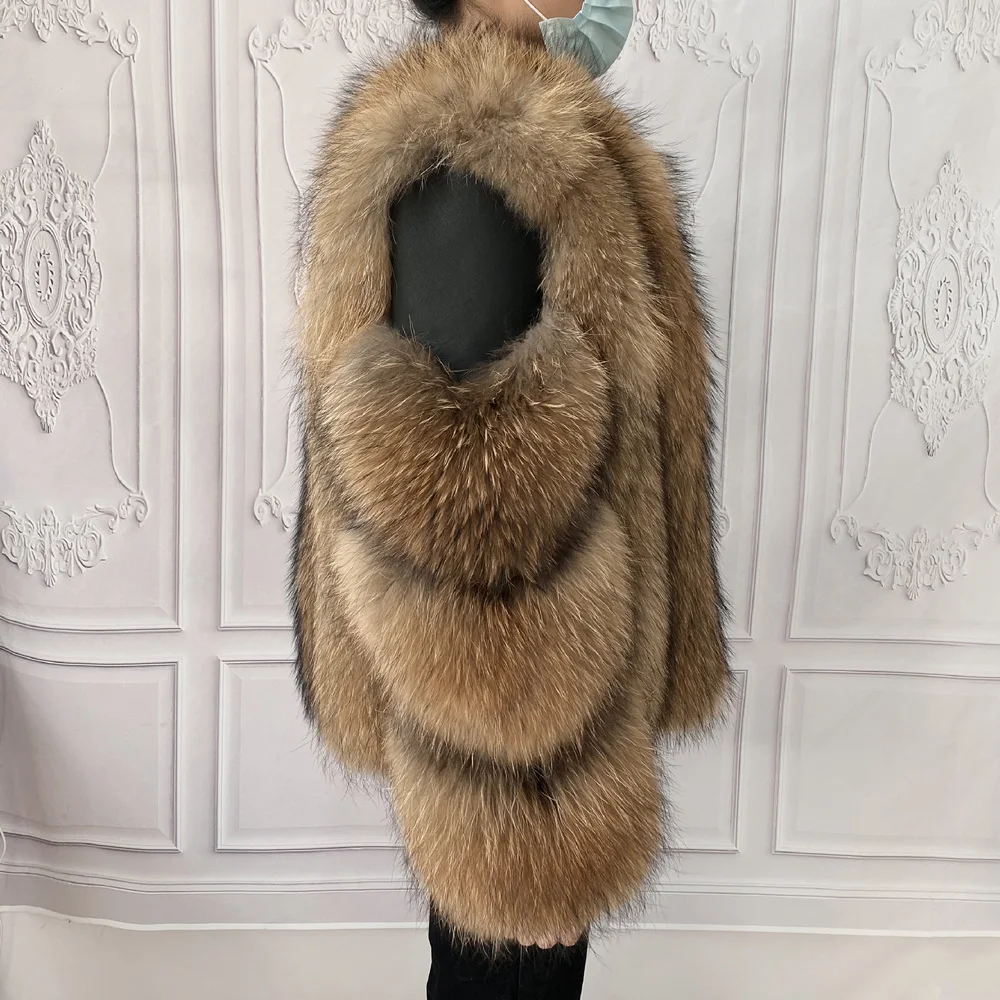 Fox Fur Racoon Coat for Ladies, Short Fur Coat, Slim and Collar, Warm Jacket, Outwear for Female, Luxury, New, Winter