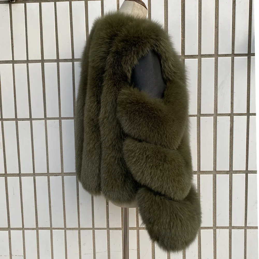 Fox Fur Racoon Coat for Ladies, Short Fur Coat, Slim and Collar, Warm Jacket, Outwear for Female, Luxury, New, Winter