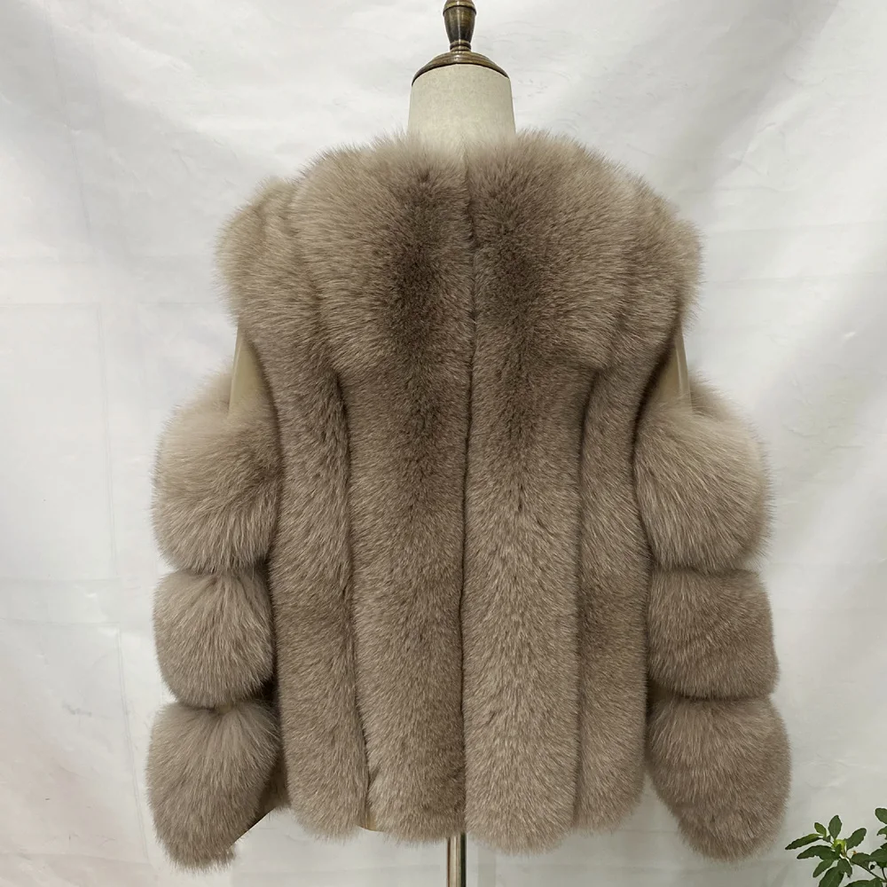 Fox Fur Racoon Coat for Ladies, Short Fur Coat, Slim and Collar, Warm Jacket, Outwear for Female, Luxury, New, Winter