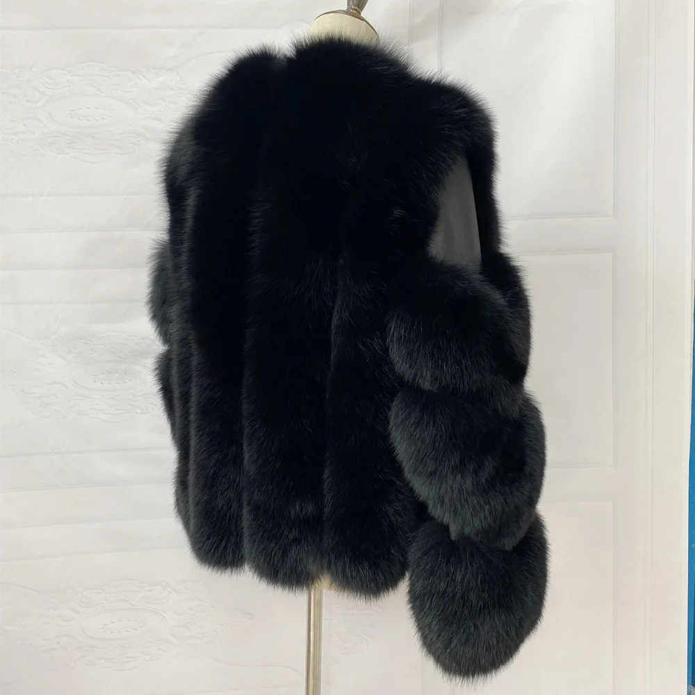 Fox Fur Racoon Coat for Ladies, Short Fur Coat, Slim and Collar, Warm Jacket, Outwear for Female, Luxury, New, Winter