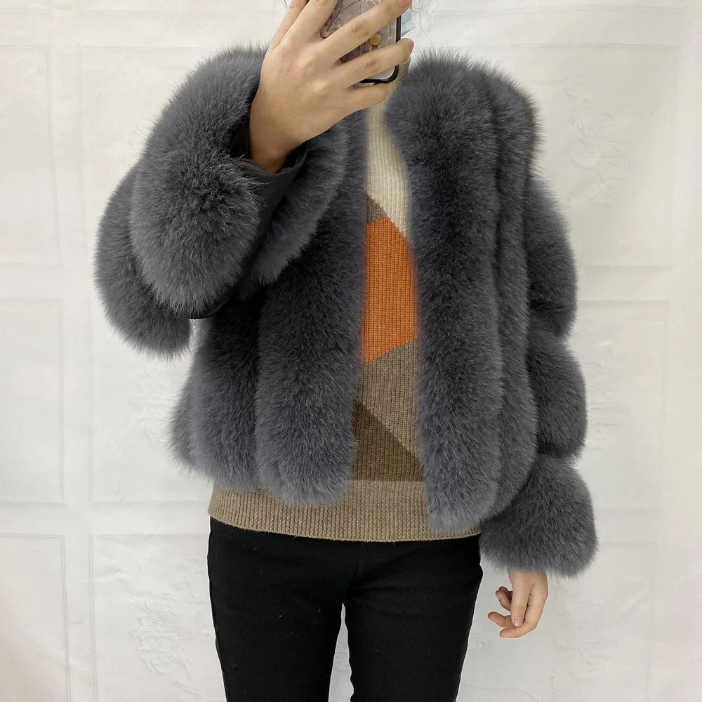 Fox Fur Racoon Coat for Ladies, Short Fur Coat, Slim and Collar, Warm Jacket, Outwear for Female, Luxury, New, Winter