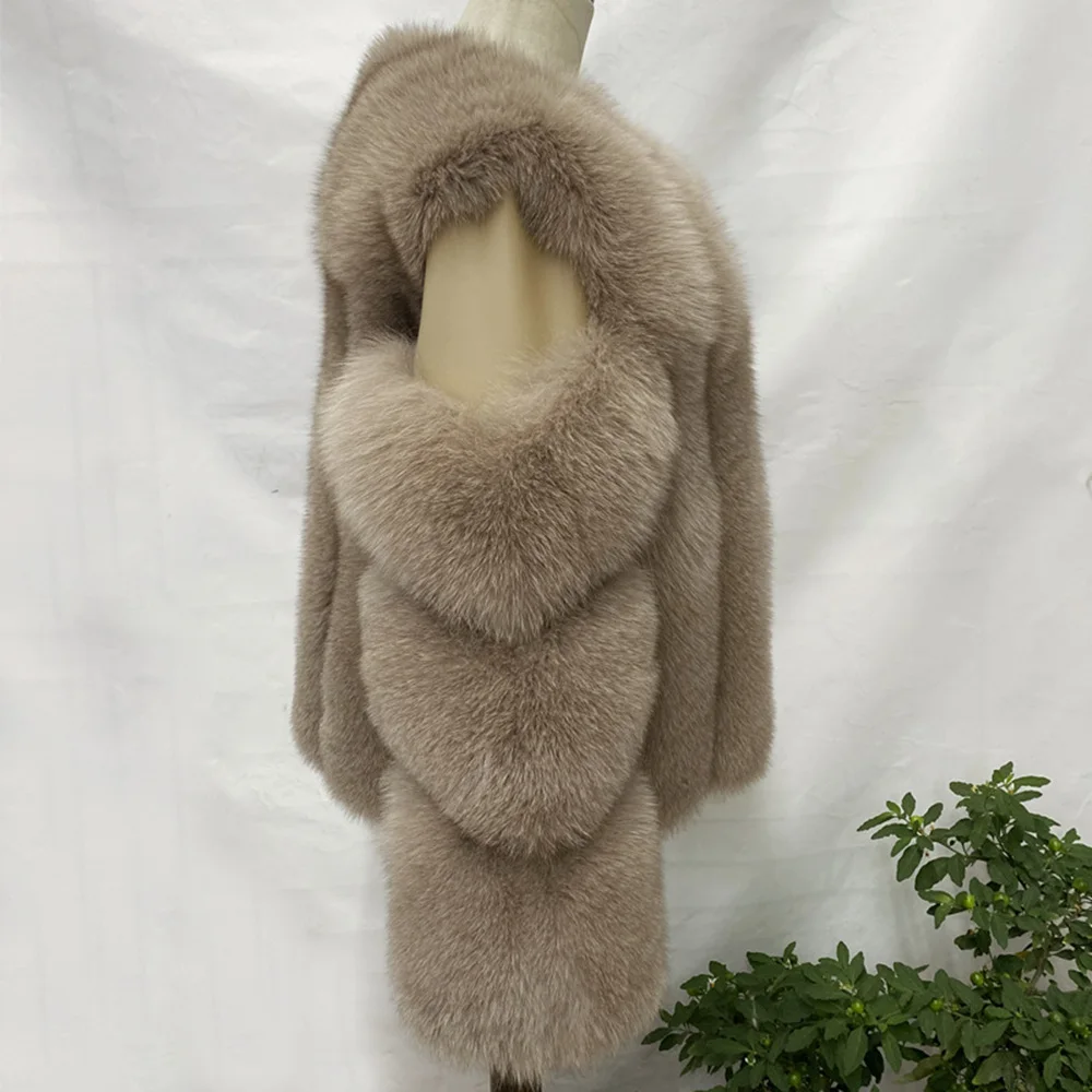 Fox Fur Racoon Coat for Ladies, Short Fur Coat, Slim and Collar, Warm Jacket, Outwear for Female, Luxury, New, Winter
