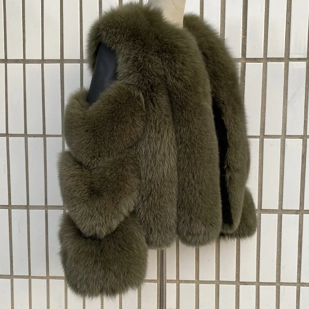 Fox Fur Racoon Coat for Ladies, Short Fur Coat, Slim and Collar, Warm Jacket, Outwear for Female, Luxury, New, Winter