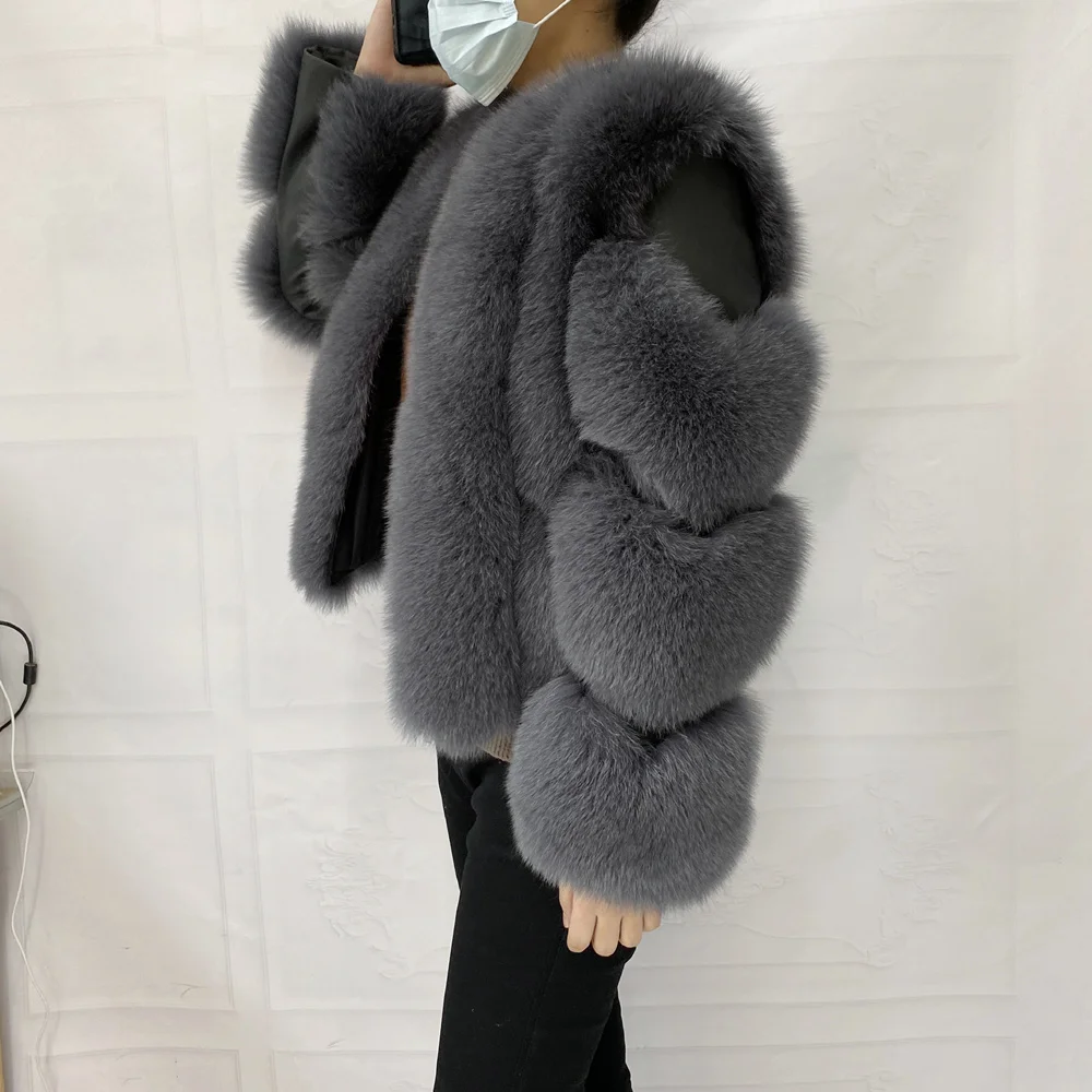 Fox Fur Racoon Coat for Ladies, Short Fur Coat, Slim and Collar, Warm Jacket, Outwear for Female, Luxury, New, Winter