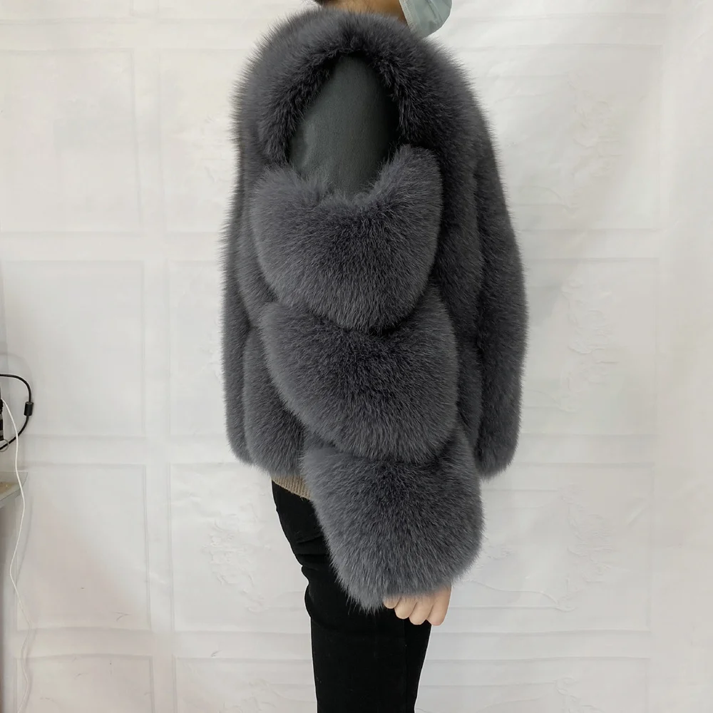 Fox Fur Racoon Coat for Ladies, Short Fur Coat, Slim and Collar, Warm Jacket, Outwear for Female, Luxury, New, Winter