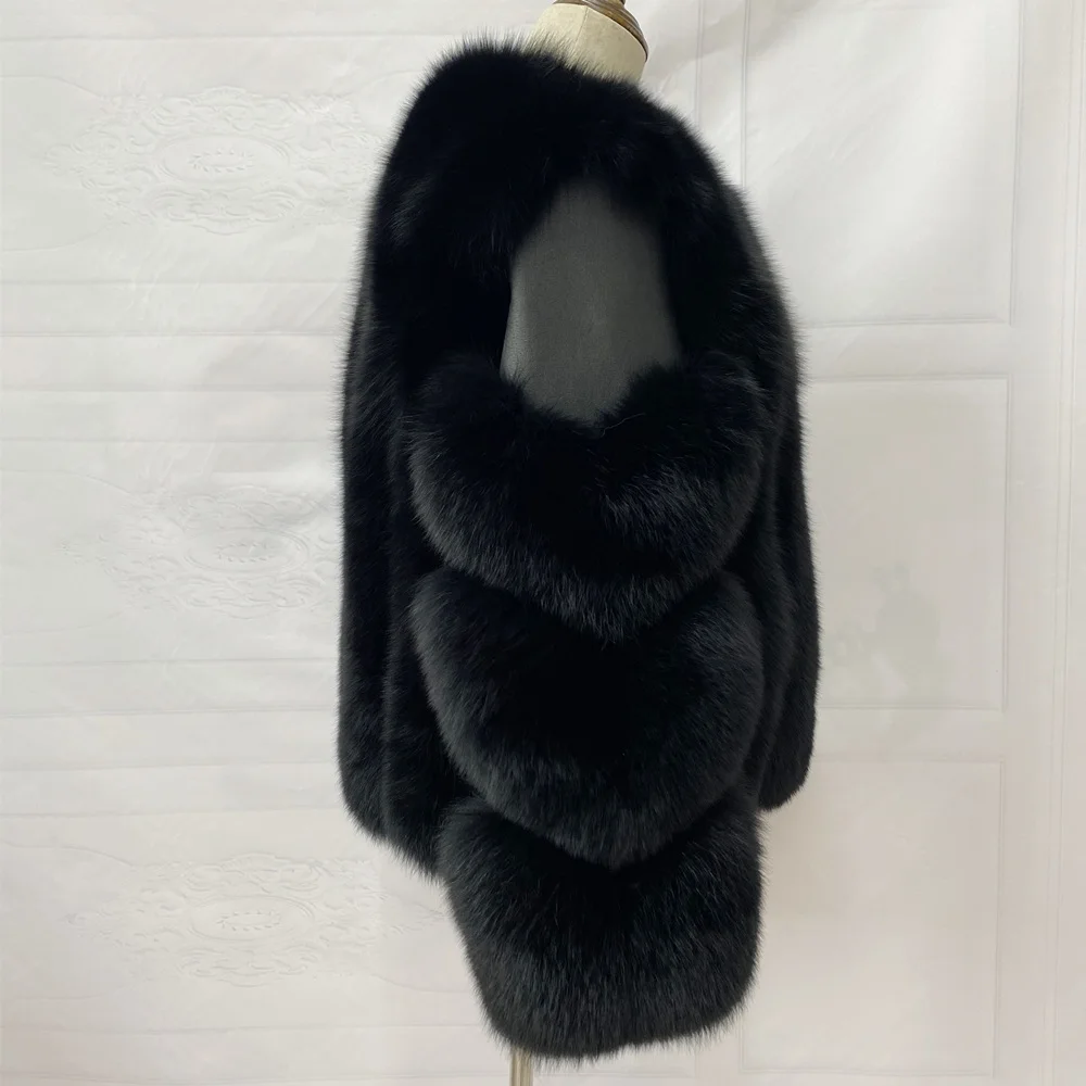 Fox Fur Racoon Coat for Ladies, Short Fur Coat, Slim and Collar, Warm Jacket, Outwear for Female, Luxury, New, Winter
