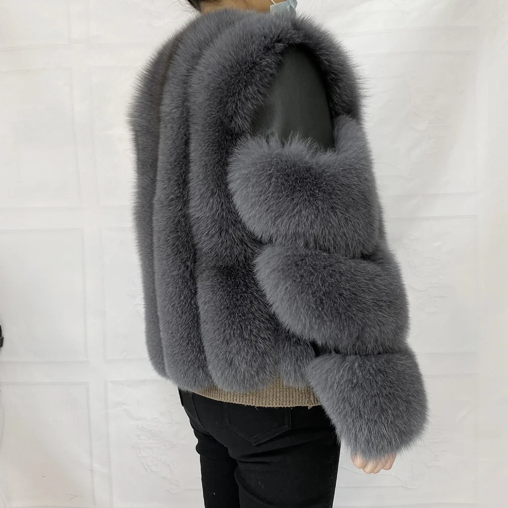 Fox Fur Racoon Coat for Ladies, Short Fur Coat, Slim and Collar, Warm Jacket, Outwear for Female, Luxury, New, Winter