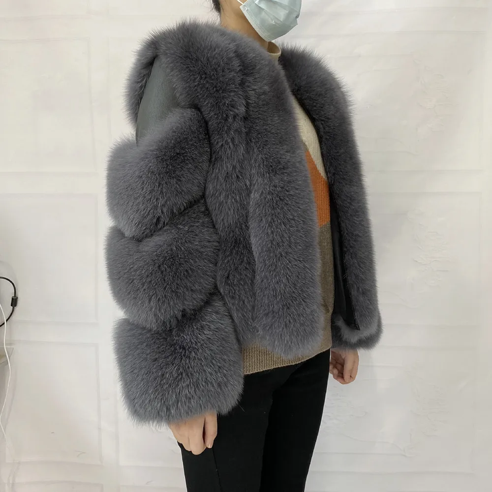 Fox Fur Racoon Coat for Ladies, Short Fur Coat, Slim and Collar, Warm Jacket, Outwear for Female, Luxury, New, Winter