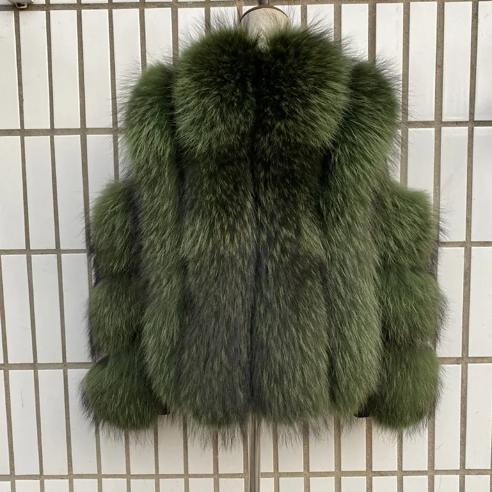 Fox Fur Racoon Coat for Ladies, Short Fur Coat, Slim and Collar, Warm Jacket, Outwear for Female, Luxury, New, Winter