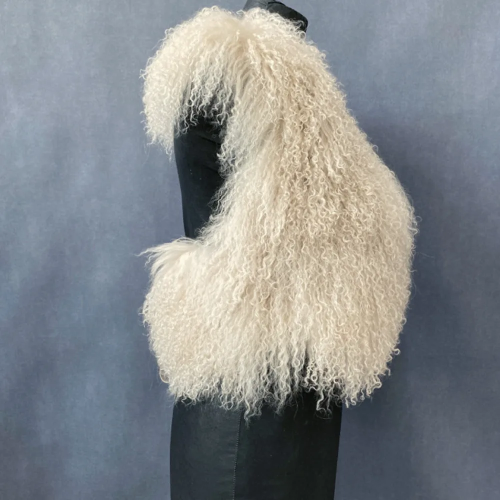 Women's Real Mongolian Sheepskin Backless Bandage Halter Crop Vest Warm Fashion Streetwear 2025 Style Sheep Fur Outerwear