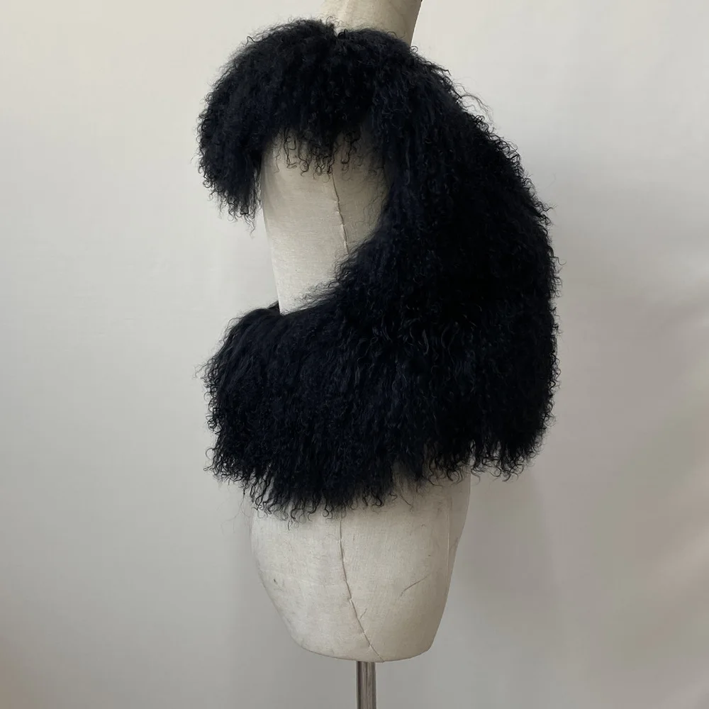 Women's Real Mongolian Sheepskin Backless Bandage Halter Crop Vest Warm Fashion Streetwear 2025 Style Sheep Fur Outerwear