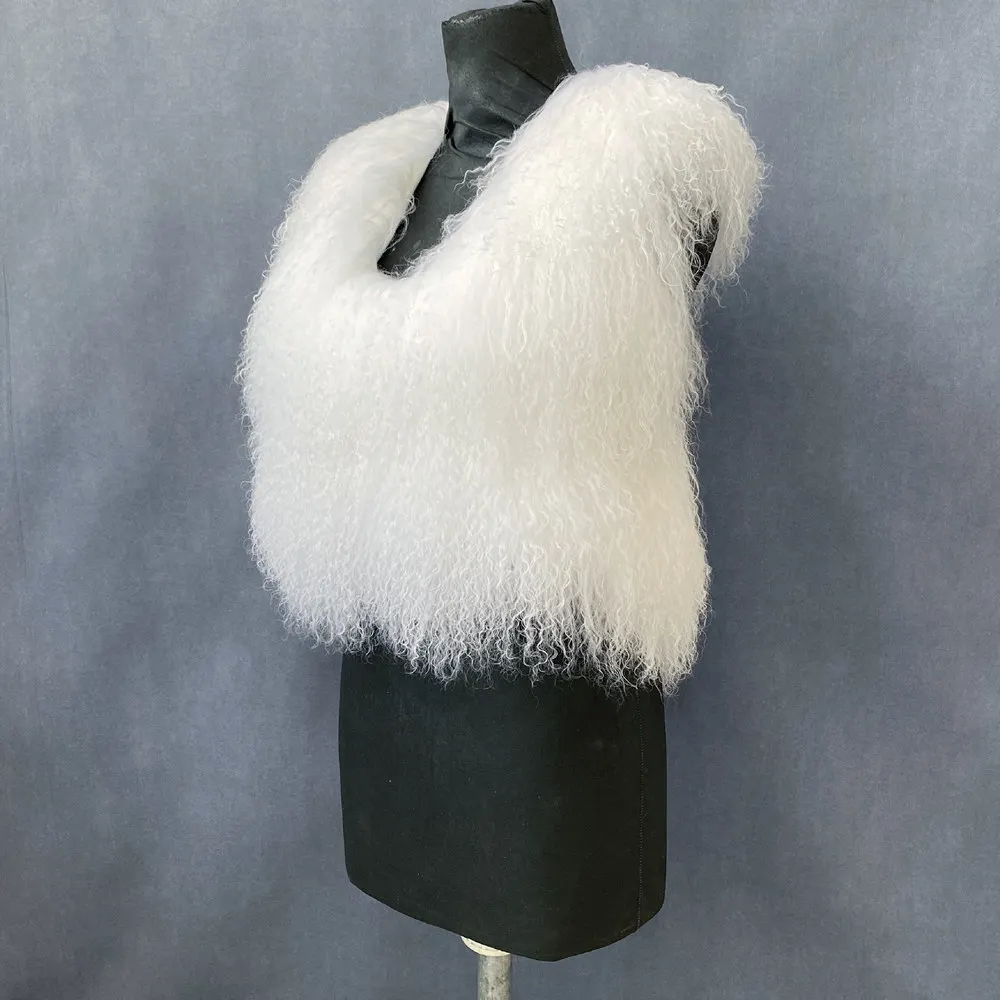 Women's Real Mongolian Sheepskin Backless Bandage Halter Crop Vest Warm Fashion Streetwear 2025 Style Sheep Fur Outerwear