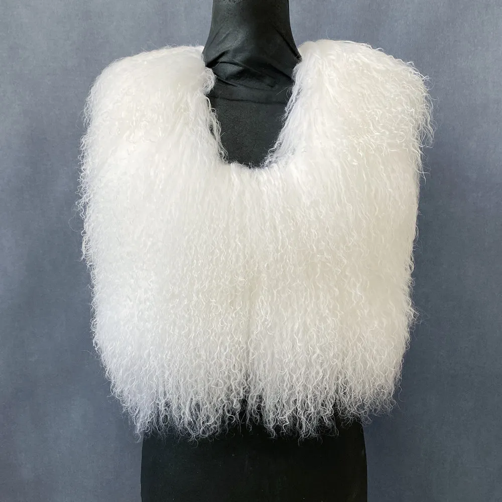 Women's Real Mongolian Sheepskin Backless Bandage Halter Crop Vest Warm Fashion Streetwear 2025 Style Sheep Fur Outerwear