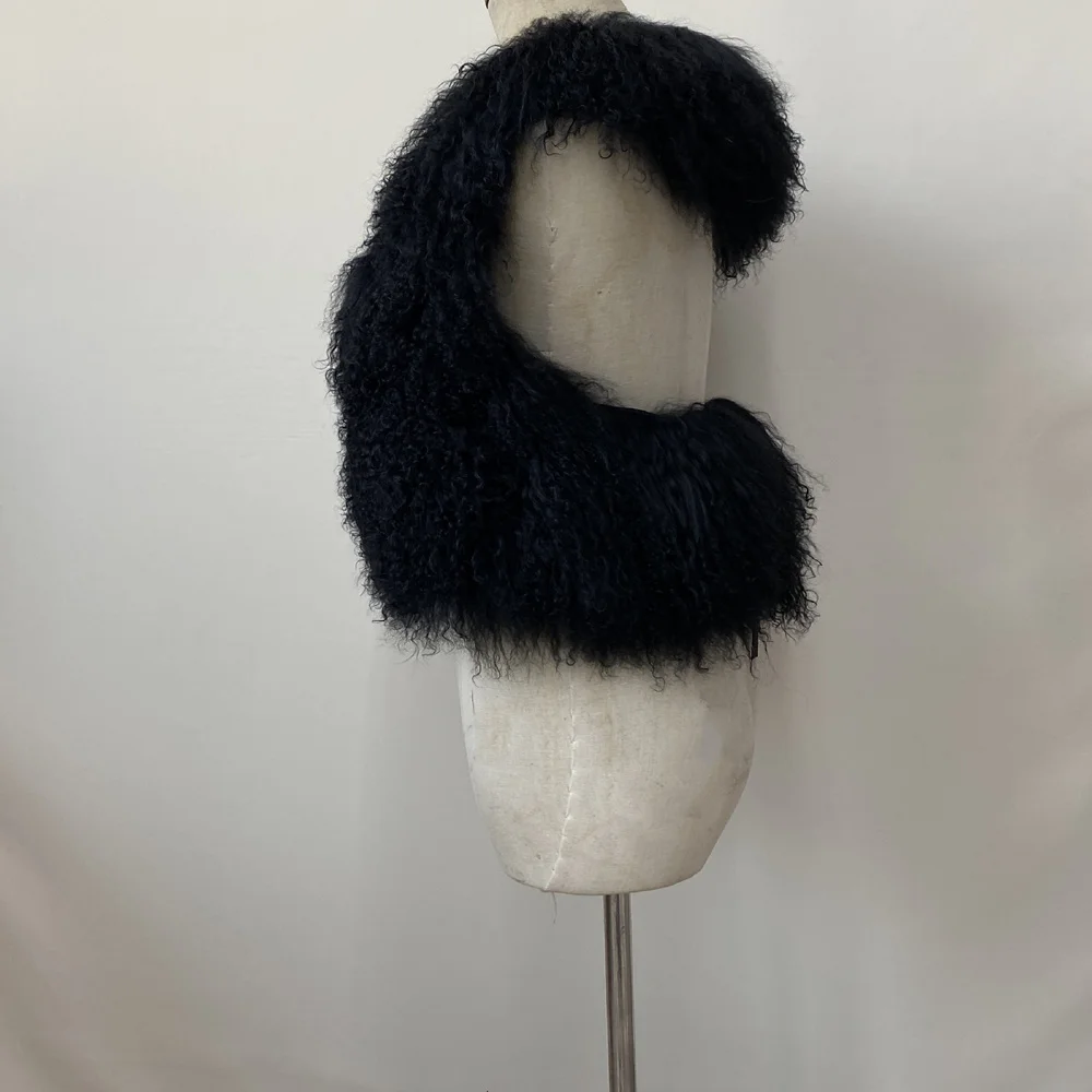 Women's Real Mongolian Sheepskin Backless Bandage Halter Crop Vest Warm Fashion Streetwear 2025 Style Sheep Fur Outerwear