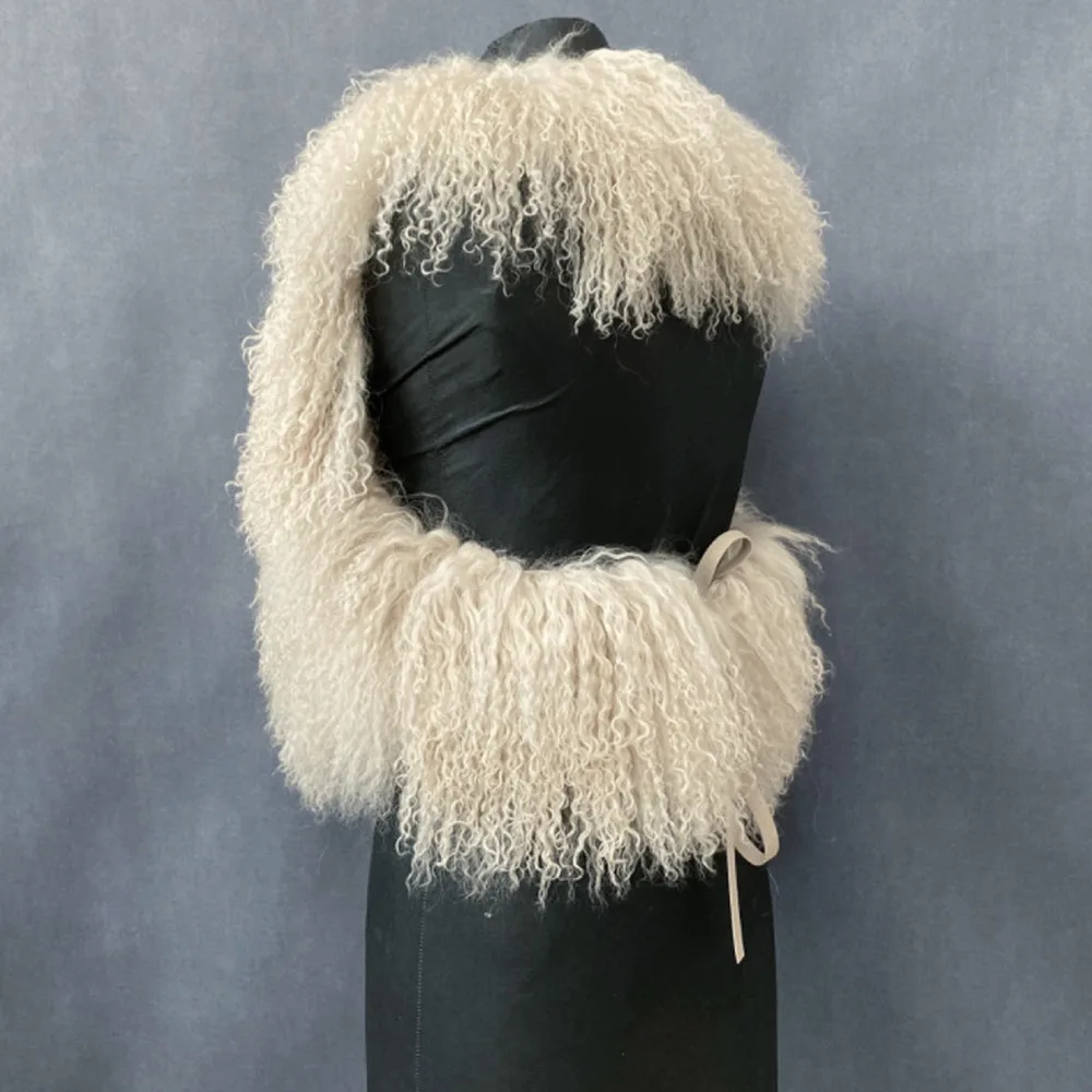 Women's Real Mongolian Sheepskin Backless Bandage Halter Crop Vest Warm Fashion Streetwear 2025 Style Sheep Fur Outerwear