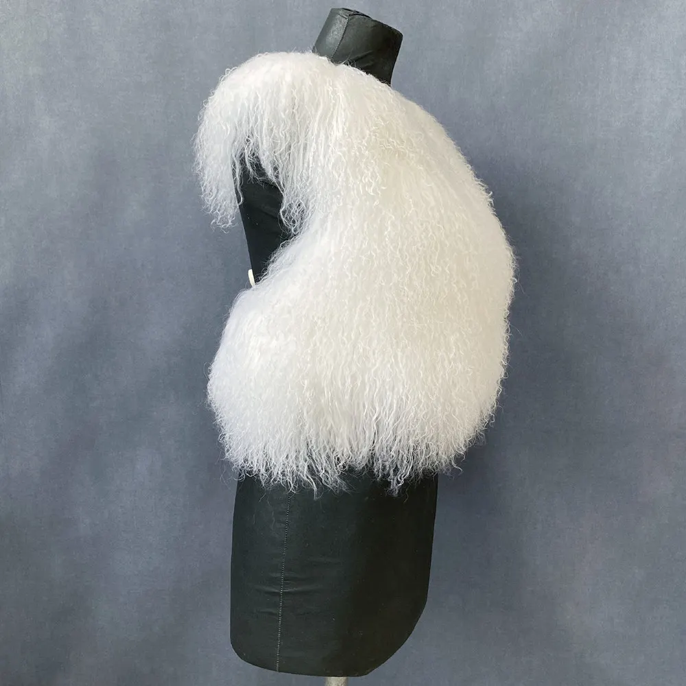 Women's Real Mongolian Sheepskin Backless Bandage Halter Crop Vest Warm Fashion Streetwear 2025 Style Sheep Fur Outerwear
