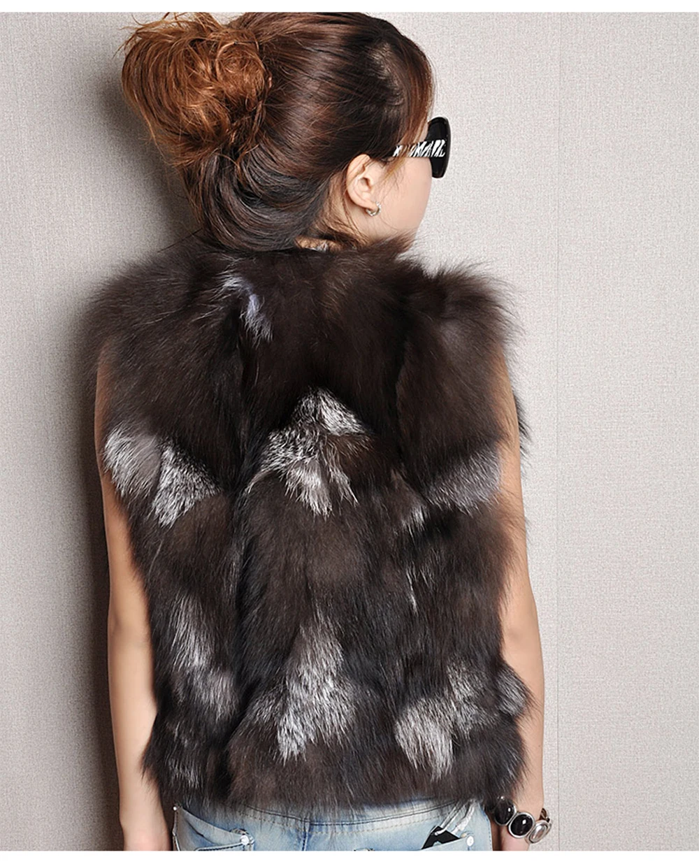 Winter Women Real Sliver Fox Fur Vest Short Style Warm 100% Natural Real Sliver Fox Fur Gilet Sliver Fox Fur Sleeveless Jacket