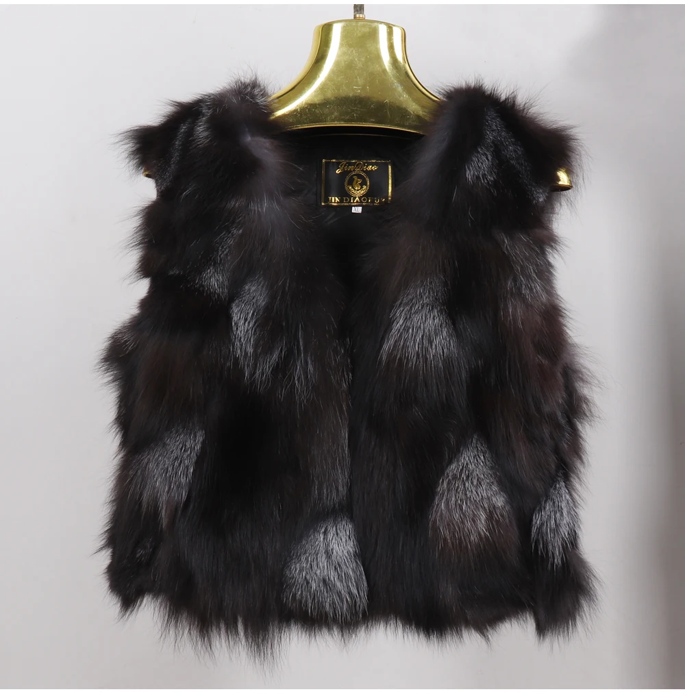 Winter Women Real Sliver Fox Fur Vest Short Style Warm 100% Natural Real Sliver Fox Fur Gilet Sliver Fox Fur Sleeveless Jacket