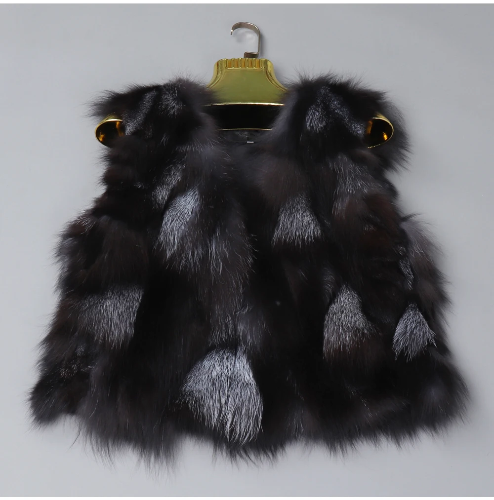 Winter Women Real Sliver Fox Fur Vest Short Style Warm 100% Natural Real Sliver Fox Fur Gilet Sliver Fox Fur Sleeveless Jacket