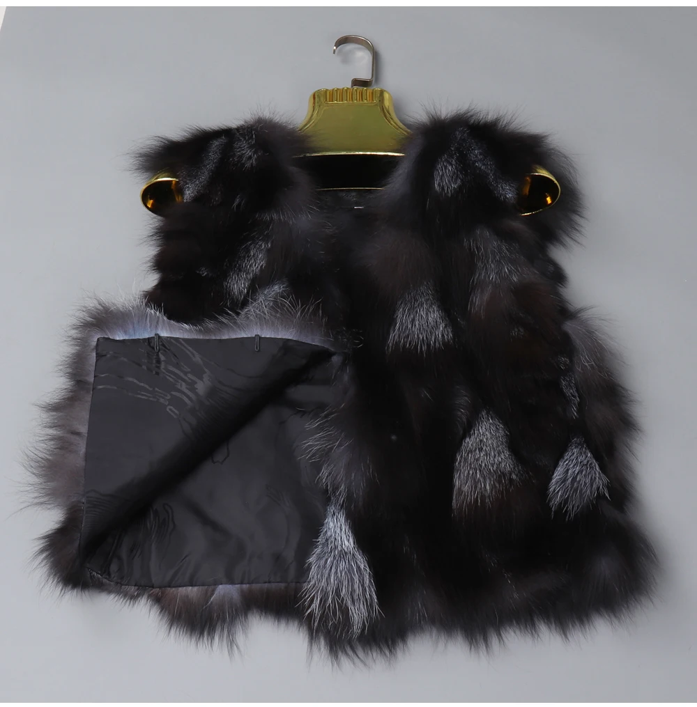 Winter Women Real Sliver Fox Fur Vest Short Style Warm 100% Natural Real Sliver Fox Fur Gilet Sliver Fox Fur Sleeveless Jacket