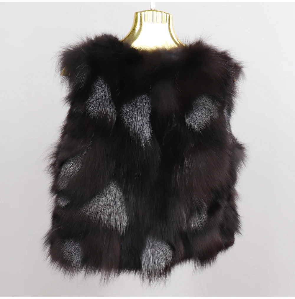 Winter Women Real Sliver Fox Fur Vest Short Style Warm 100% Natural Real Sliver Fox Fur Gilet Sliver Fox Fur Sleeveless Jacket