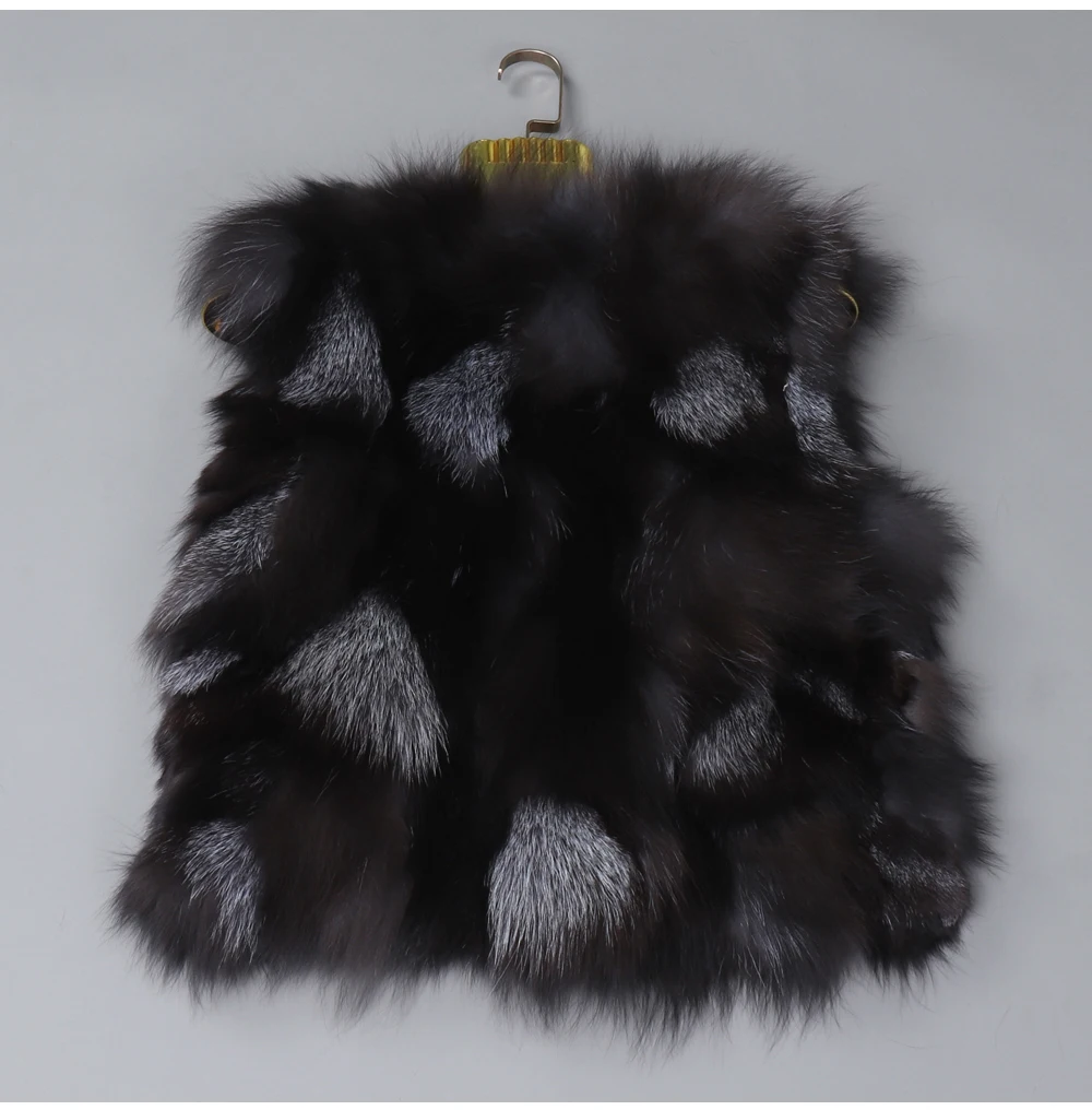 Winter Women Real Sliver Fox Fur Vest Short Style Warm 100% Natural Real Sliver Fox Fur Gilet Sliver Fox Fur Sleeveless Jacket